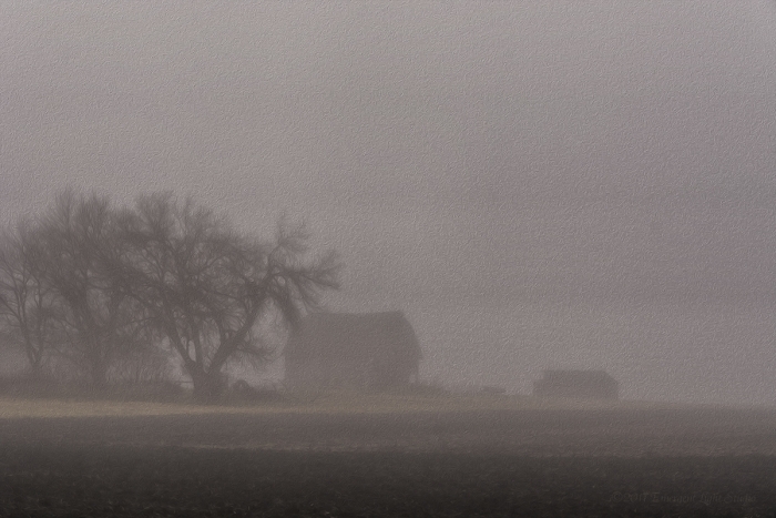 Abandoned Farm in Winter Fog