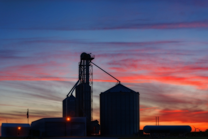 Deep Twilight at a Grain Elevator in Rural America