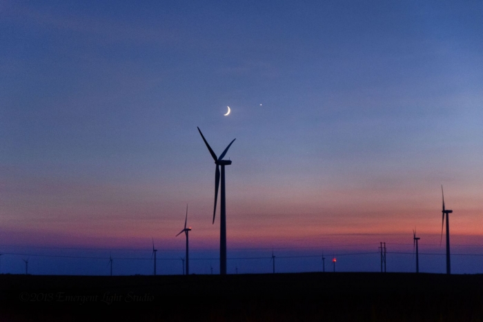 Moon Venus Conjunction over Prairie Wind Farm