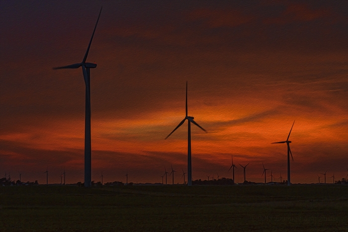 Twilight at a Prairie Wind Farm