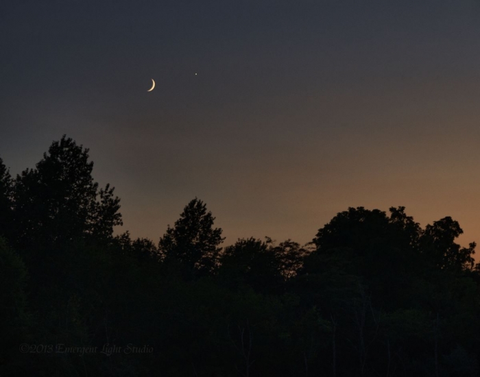 Venus and the Moon over a Prairie Woodland
