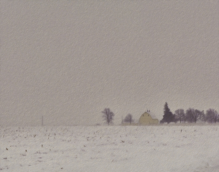 Yellow Barn in a Prairie Snowstorm