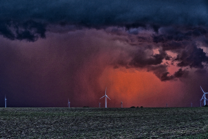 Sunset Storms at a Prairie Wind Farm
